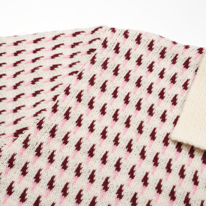 Polo en Tricot Crème pour Hommes des Années 60 – Motif Micro Bourgogne Style Rétro