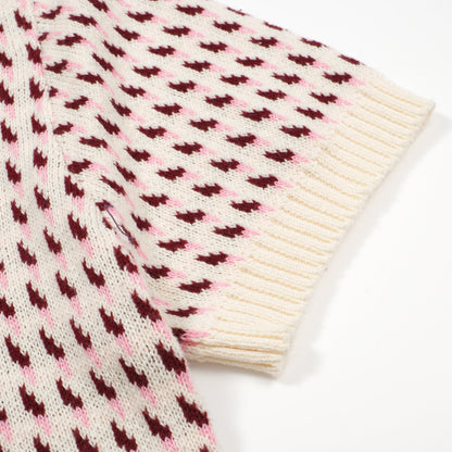 Polo en Tricot Crème pour Hommes des Années 60 – Motif Micro Bourgogne Style Rétro