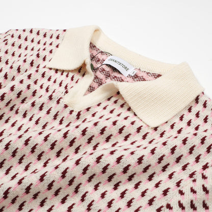 Polo en Tricot Crème pour Hommes des Années 60 – Motif Micro Bourgogne Style Rétro