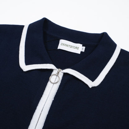 Veste Mod zippée pour hommes des années 60 – Marine avec bord blanc