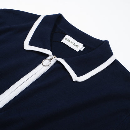 Veste Mod zippée pour hommes des années 60 – Marine avec bord blanc