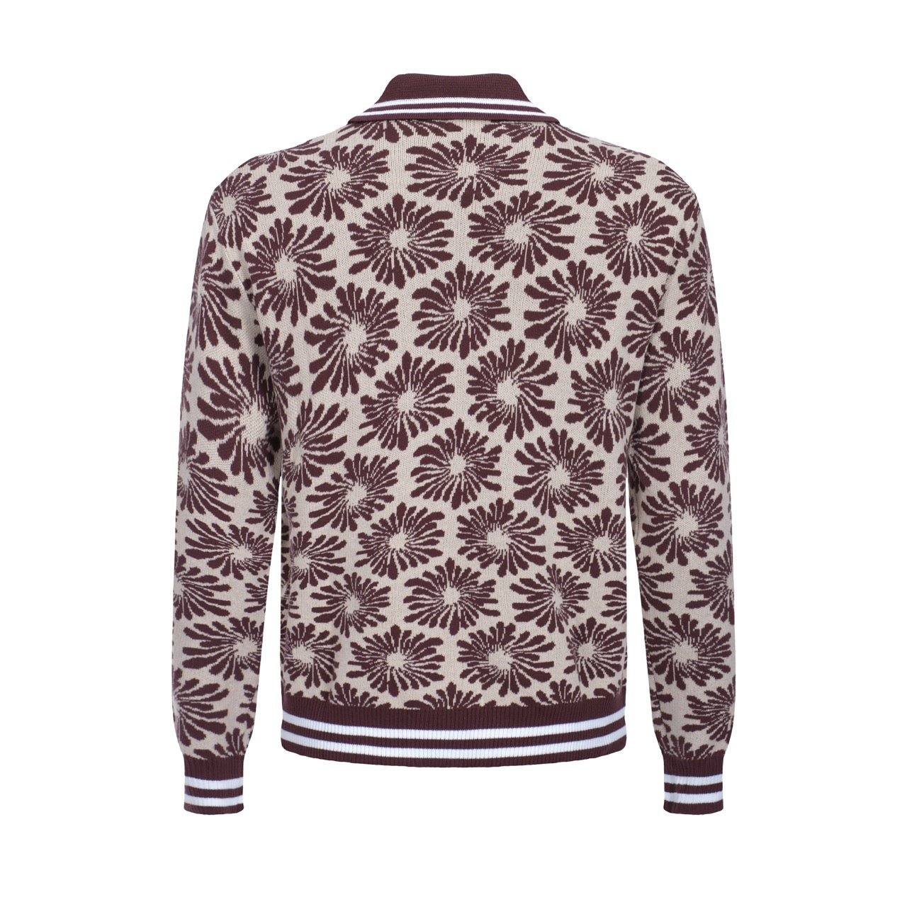 Veste en tricot à fleurs pour hommes des années 70 – Bourgogne et Beige