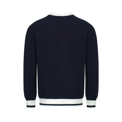 Cardigan Vintage pour Hommes – Tricot avec Détails Contrastés et Col en V Profond