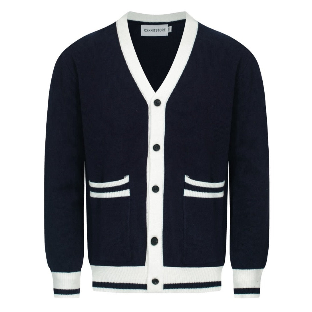 Cardigan Vintage pour Hommes – Tricot avec Détails Contrastés et Col en V Profond