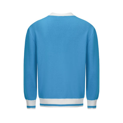 Cardigan Vintage à Rayures Arc-en-Ciel pour Hommes – Tricot Retro Col V en Bleu Ciel