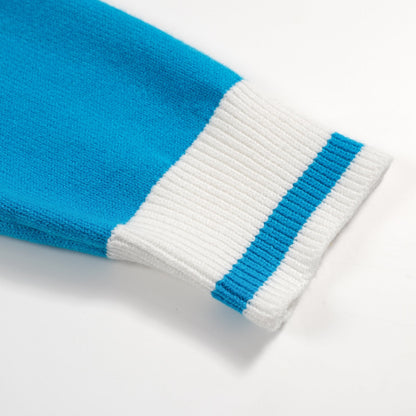 Cardigan Vintage à Rayures Arc-en-Ciel pour Hommes – Tricot Retro Col V en Bleu Ciel