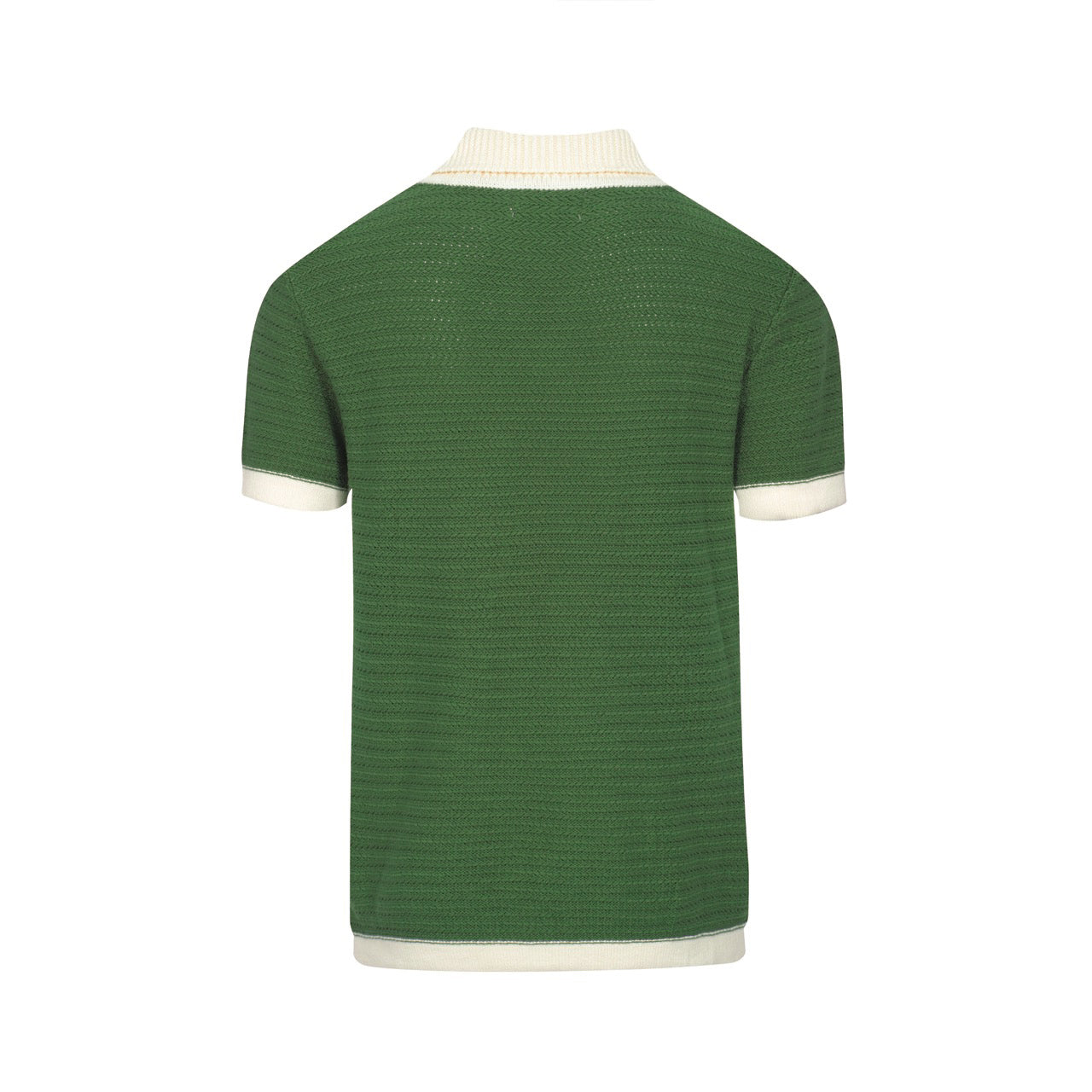 Polo à col ouvert pour hommes des années 60 – Vert avec finitions crème