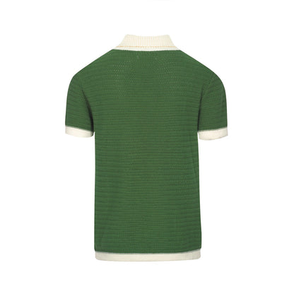 Polo à col ouvert pour hommes des années 60 – Vert avec finitions crème