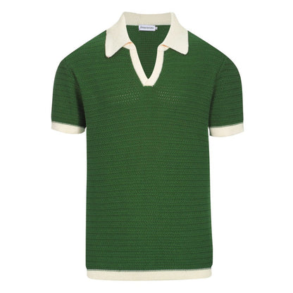 Polo à col ouvert pour hommes des années 60 – Vert avec finitions crème