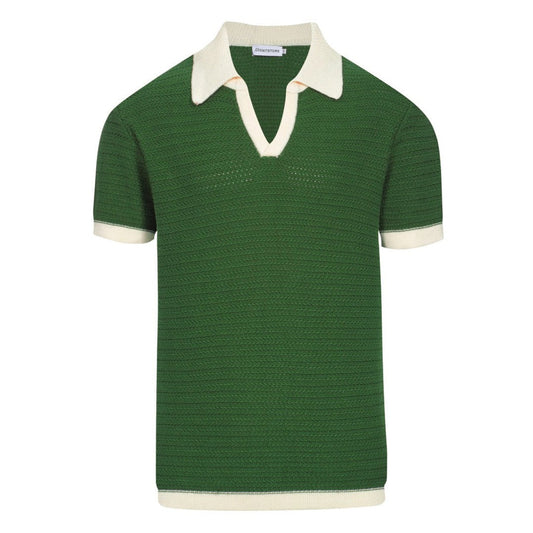 Polo à col ouvert pour hommes des années 60 – Vert avec finitions crème