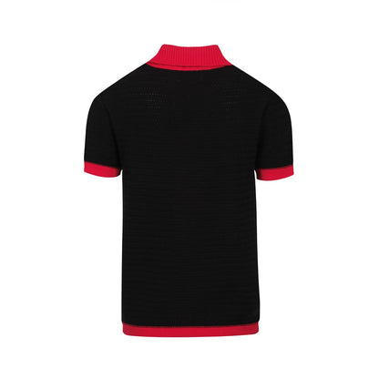 Polo Tricot Noir Rétro des Années 70 pour Hommes – Chemise Rouge à Col V
