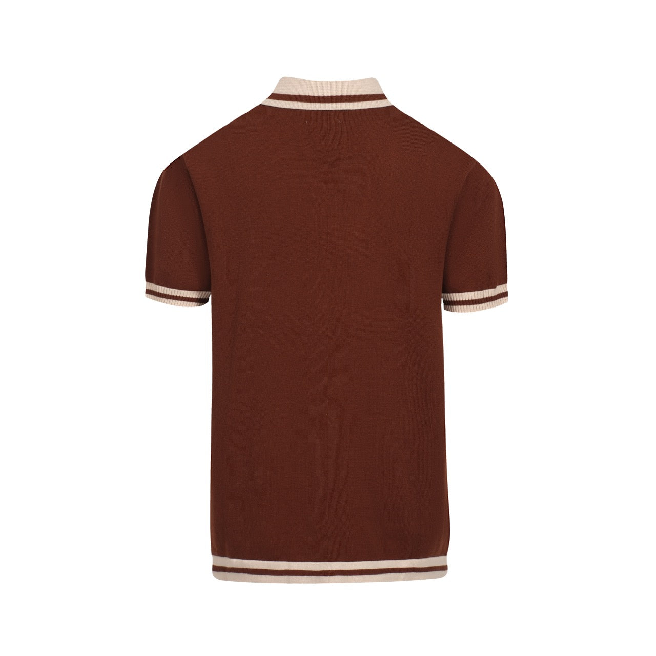 Polo Tricoté Retro Marron pour Homme des Années 70 – Col V Rayé Couleur Coucher de Soleil