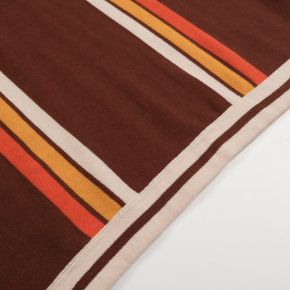 Polo Tricoté Retro Marron pour Homme des Années 70 – Col V Rayé Couleur Coucher de Soleil