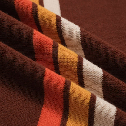 Polo Tricoté Retro Marron pour Homme des Années 70 – Col V Rayé Couleur Coucher de Soleil