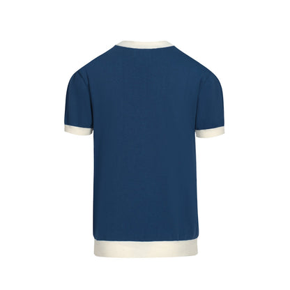 T-shirt Tricot Colorblock pour Hommes des Années 70 – Col Rond Rayé Bleu