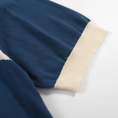 T-shirt Tricot Colorblock pour Hommes des Années 70 – Col Rond Rayé Bleu