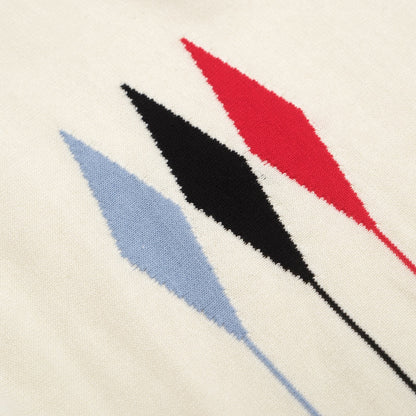 Polo en Tricot Vintage pour Hommes des Années 1970 – Crème Rétro avec Graphique Flèche Rouge, Noire & Bleue