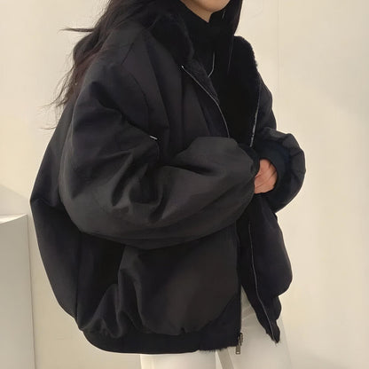 Veste à capuche réversible en laine teddy