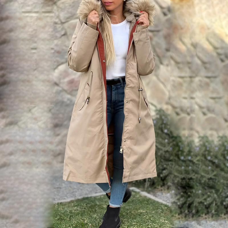 Fionna – Veste d'hiver pour femmes avec capuche et col en fausse fourrure douce
