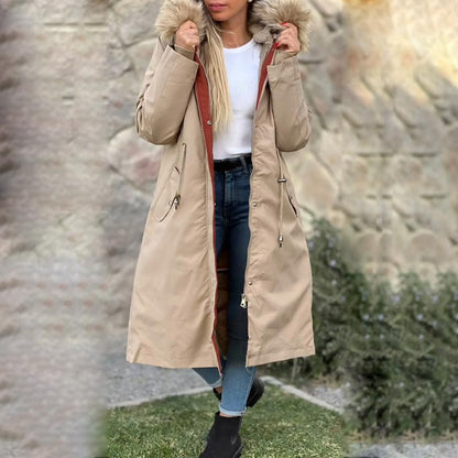 Fionna – Veste d'hiver pour femmes avec capuche et col en fausse fourrure douce