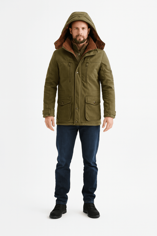 Veste d'hiver à capuche pour homme - veste polaire épaisse de taille moyenne